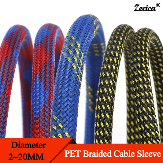 1~50M PET Braided Cable Sleeving Dia 2/4/6/8/10/12/14/16/20mm Expandable High Density Insulated Line Protection Wire Wrap Sheath