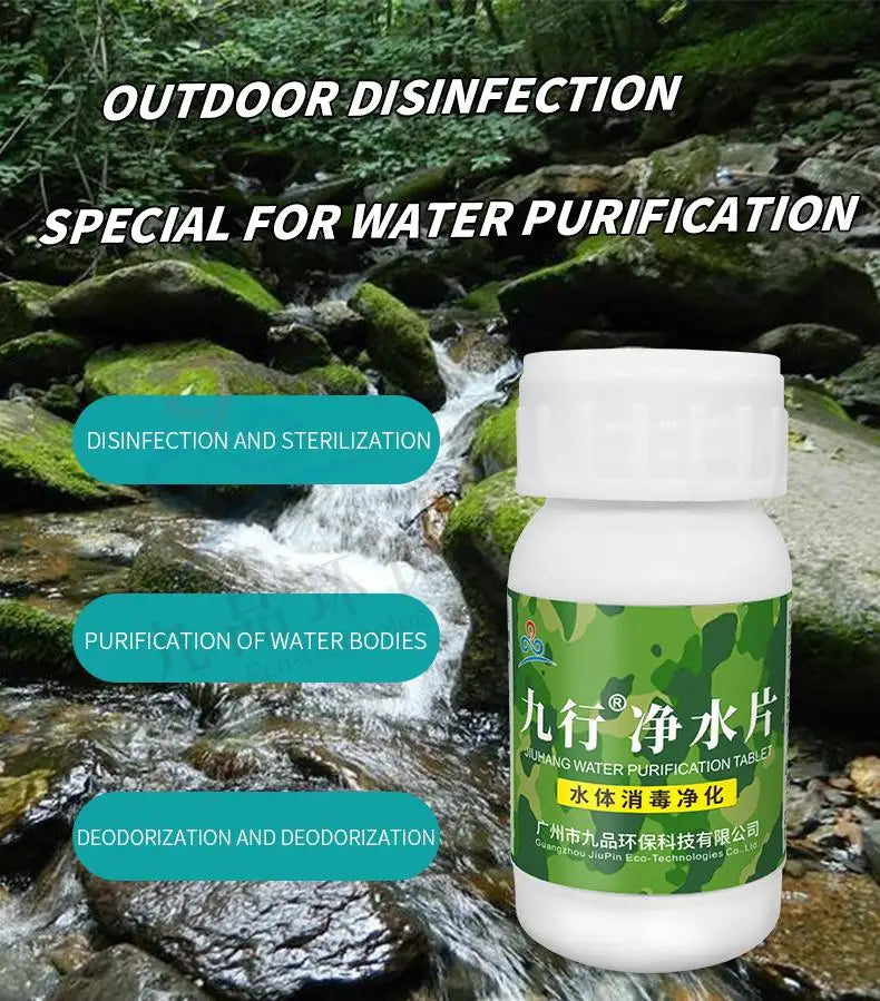 2 Bottles of Outdoor Water Purification Tablets, 100 Tablets Per Bottle, for Cleaning and Purifying Dirty Water From Sewage