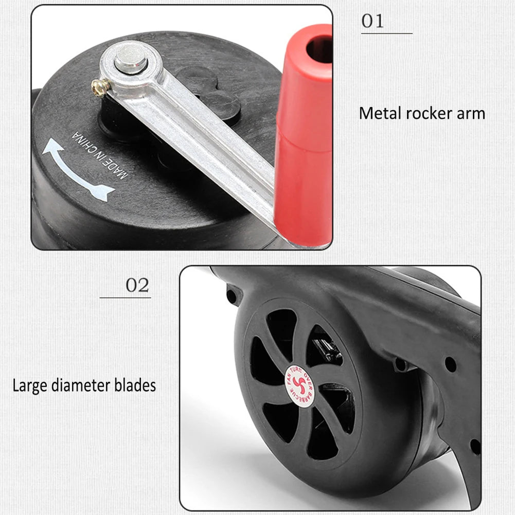 Outdoor Cooking BBQ Fan Lightweight Hand Crank Fan Air Blower Grill Picnic Camping Stove Accessories Fast Fire Starter