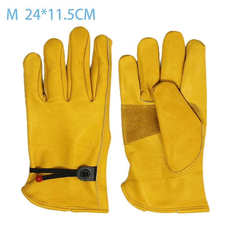 1 Pair Cowhide Work Heavy Duty Safety Protective Driver Working Welding Stretchable Mechanic Glove Leather Work Gloves For Men