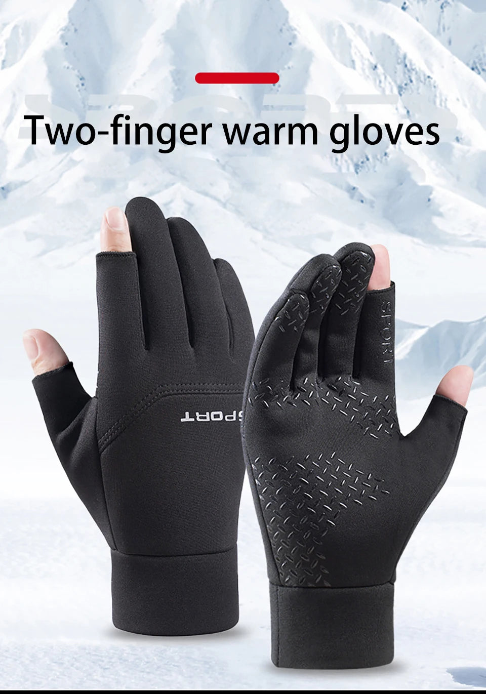 Winter Fishing Gloves Women Men Warm Cycling Protection Anti-Slip Glove for Fishing Touch Screen Two Fingers Cut Outdoor Angling