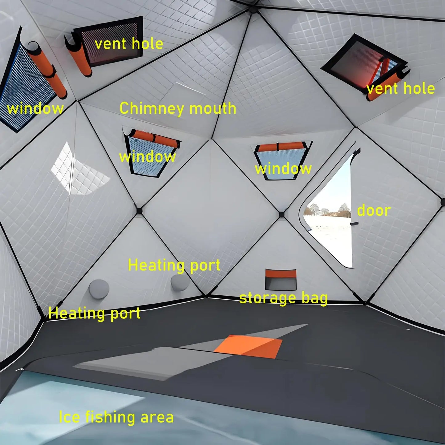 Insulated Ice Fishing Tent with Stove Jack & Floor,Winter Portable Pop-Up Shelter for 6-7 Person