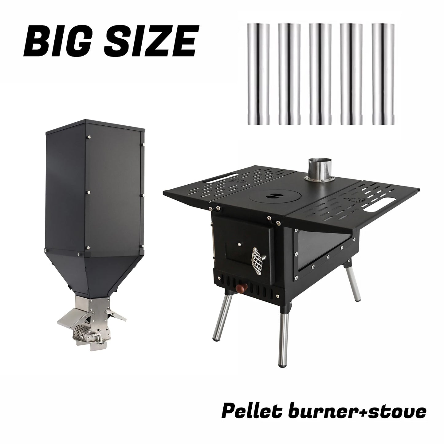 Wood Stove Camping Portable Fire Wood Heater Folding Tent Stove with Pellet Burner Stainless Chimney Outdoor Cooking Heating