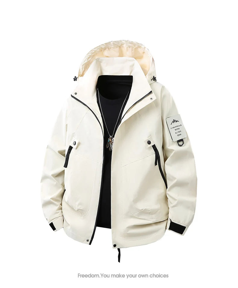 Unisex Hiking Jacket Men Outdoor Waterproof Climbing Fishing Hooded Jacket Autumn Spring Women Windproof Detachable Camping Coat