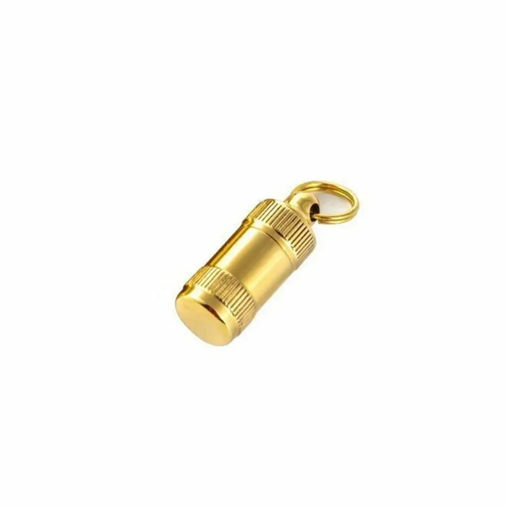 Outdoor Adventure Brass Pill Case - Waterproof Keychain Pill Container (Portable for Hiking/Camping)