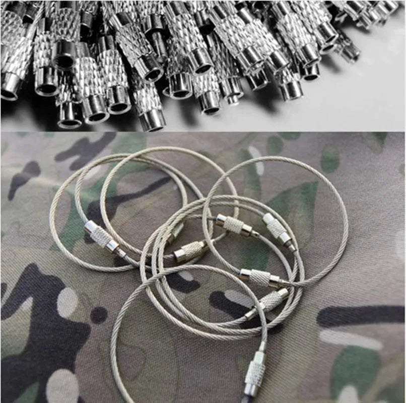 10PCS 15CM Outdoor Tools EDC Camping Tools Equipment Multi Keychain Kit 304 Stainless Steel Wire Rope Keyring
