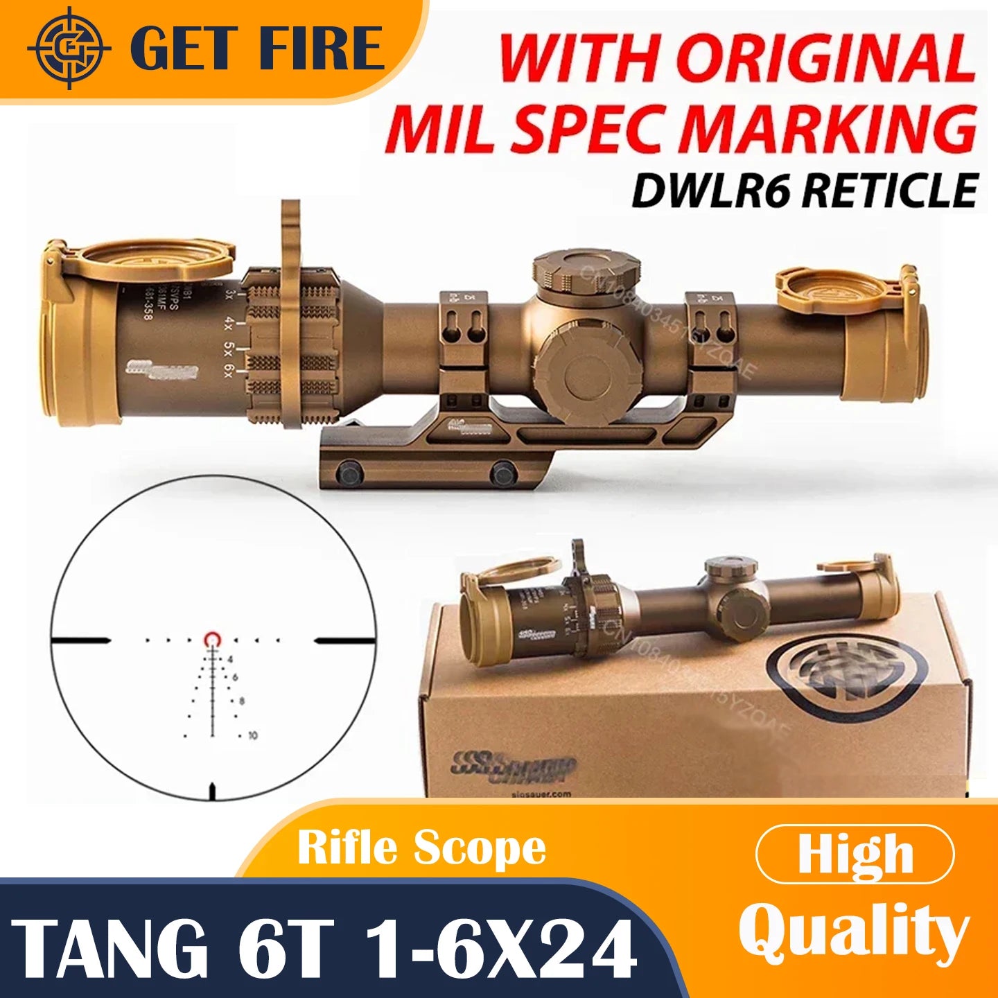 Tactical 6T SCOPE 1-6X24mm FFP First Focal Plane Riflescope DWLR6 Illuminated Reticle w/30mm ALPHA-MSR Cantilevered Mount