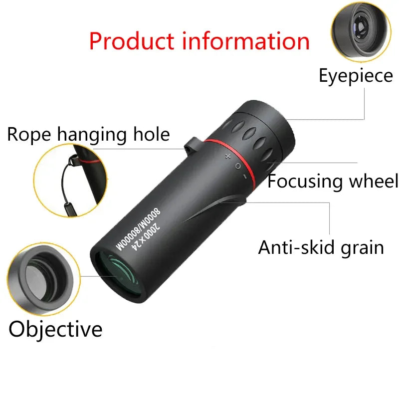 2000x24 Monocular Telescope Mini Portable HD Low Light  Binocular Waterproof Outdoor Camping Climbing Birdwatching Telescopes