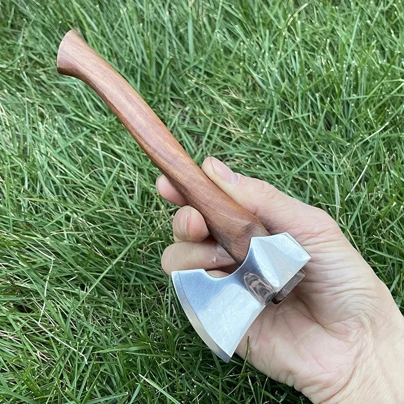 16cm Sandalwood Handle Felling Axe Stainless Steel Sharp Blade Fixed Blade Knife Outdoor Camping Survival Tool With Knife Holder