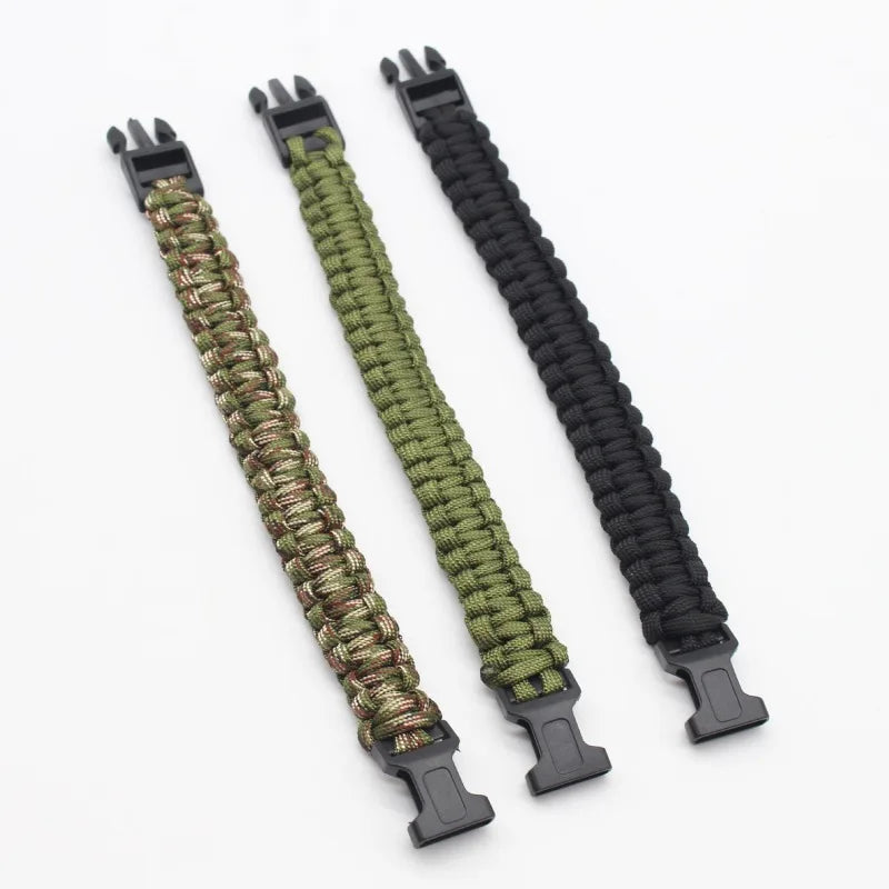 Adjustable Outdoor Camping Paracord Survival Braided Rope Bracelet Men Black Stainless Steel Adjustable Clasp Tool Accessories