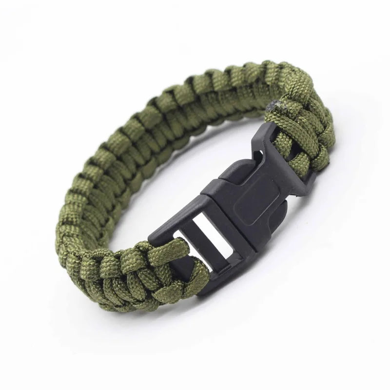Adjustable Outdoor Camping Paracord Survival Braided Rope Bracelet Men Black Stainless Steel Adjustable Clasp Tool Accessories
