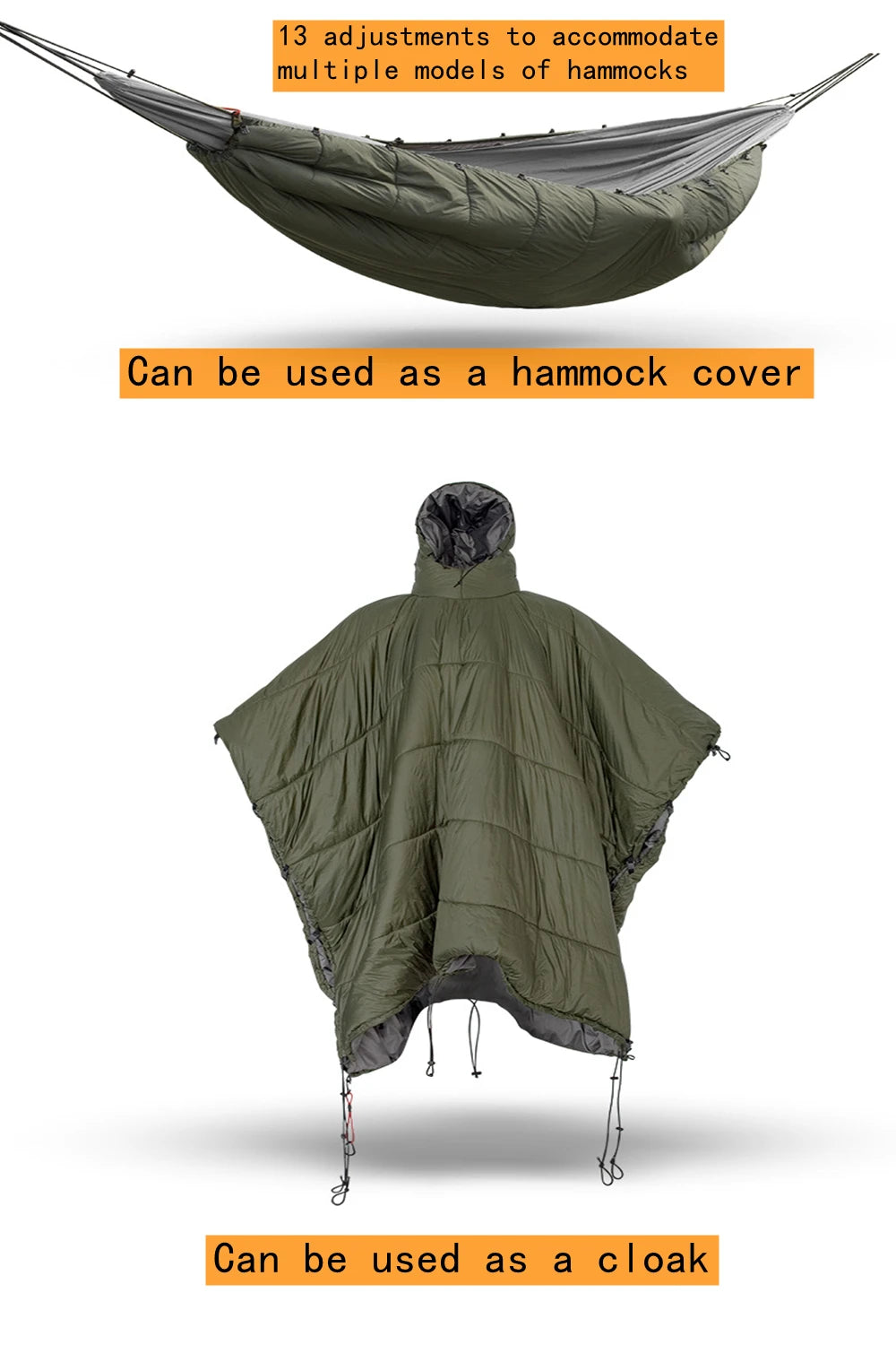 Portable Multifunctional Winter Warm Sleeping Bag Hammock Outdoor Camping Cotton Underquilt Poncho Warm Hammocks Swing Cover