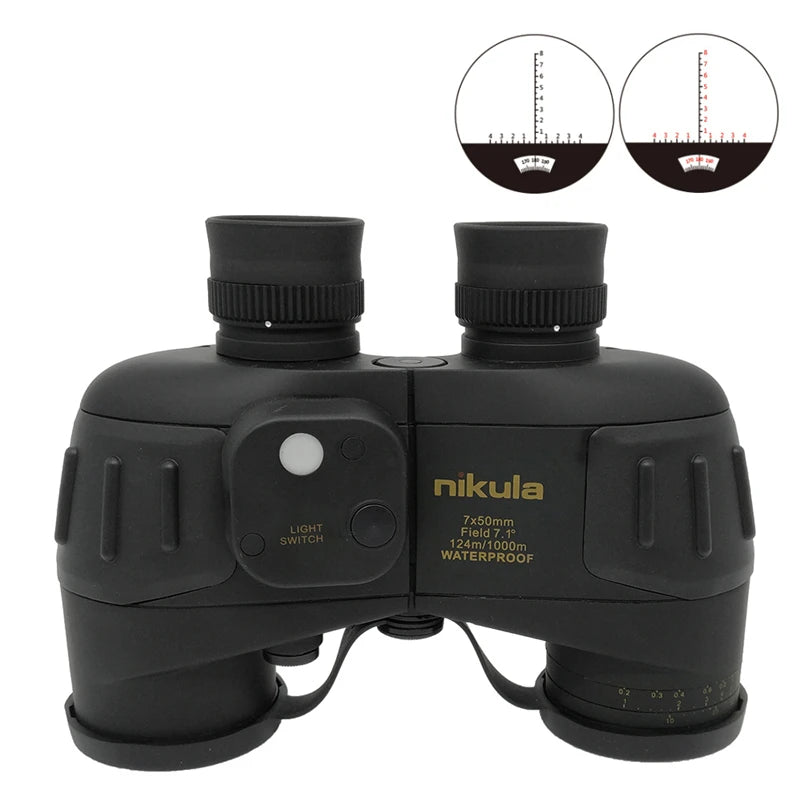 Waterproof Binoculars Nikula 7x50 Telescope Military Powerful Rangefinder Long Range With Digital Compass Night Vision Hunting
