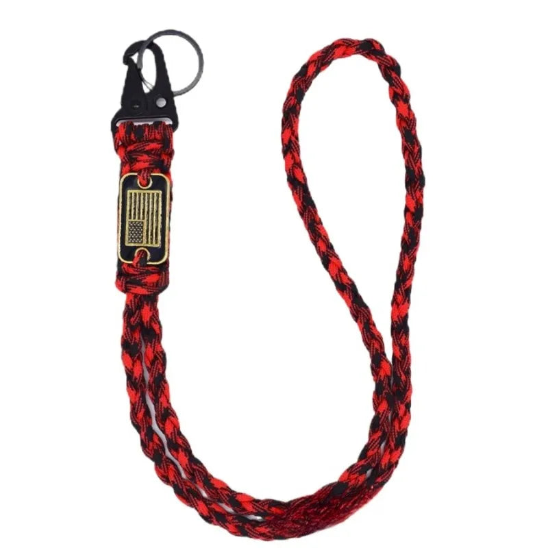 Outdoor Paracord Necklace, Camping Paracord Woven Phone Strap with Carabiner Keychain for Survival