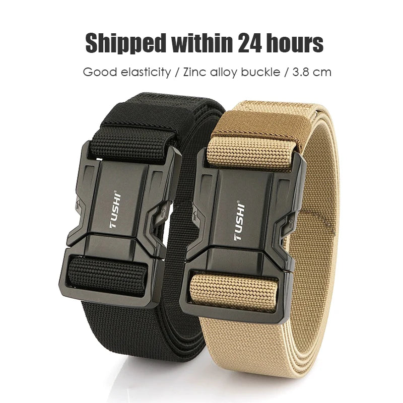 VATLTY New Elastic Casual Belt for Men Quick Release Metal Buckle Tactical Outdoor Girdle Adjustable Blue Hiking Belt Male