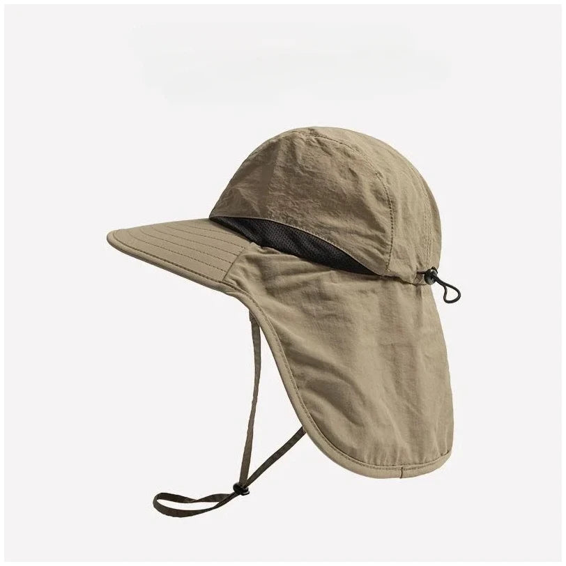 Unisex Summer Wide Brim Waterproof and Quick-drying Panama Caps Outdoor Visor Bucket Hats Mesh Breathable Sun Hat with Neck Flap