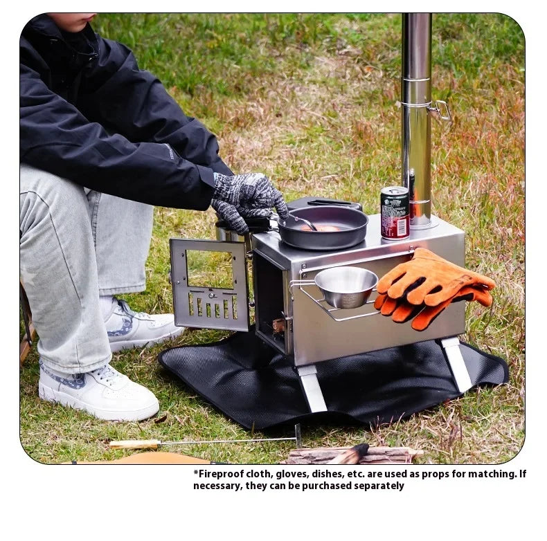 MOUNTAINHIKER Wood-burning Stove Outdoor Camping Firewood Burner Stainless Steel Foldable Tent Heater with Tent Patio Fireplace