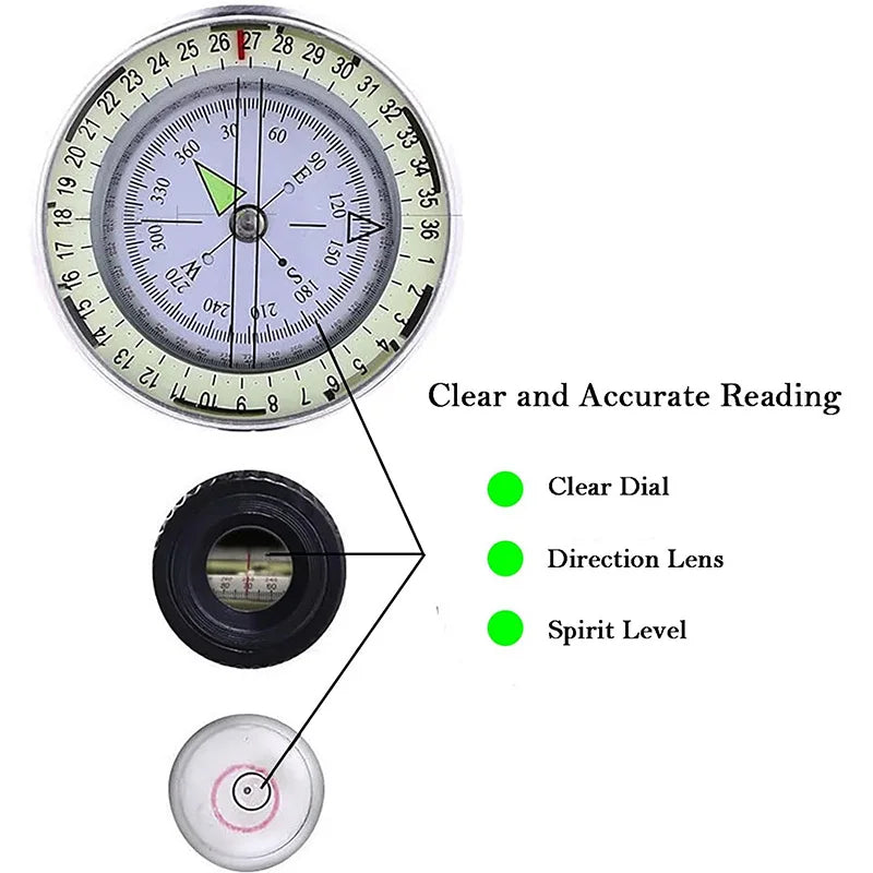 Outdoor Survival Compass High Precision Professional Metal Sight Compass Luminous for Outdoor Hiking Climbing Exploring Geology