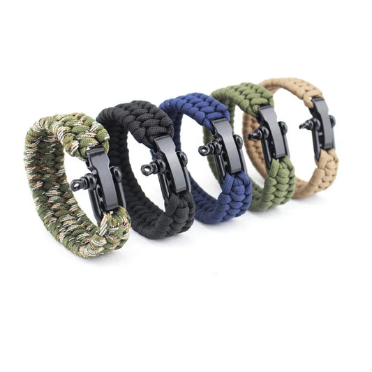 Survival Paracord Bracelet Men Three-Holes Adjustable U-Type Buckle 550 Parachute Rope Outdoor Camping Hiking Emergency