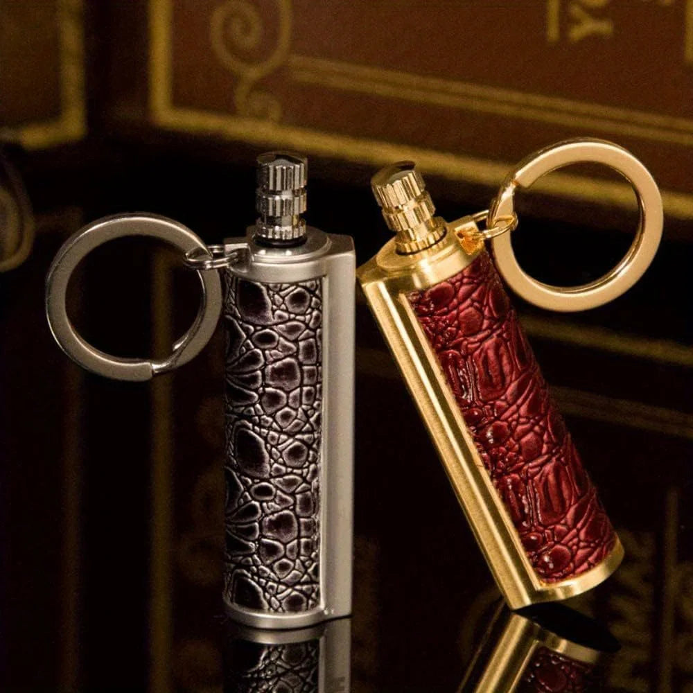 Flint Fire Starter Keychain - Metal Matchstick Lighter with Permanent Open Flame, No Oil Needed, Portable Keychain for Outdoor