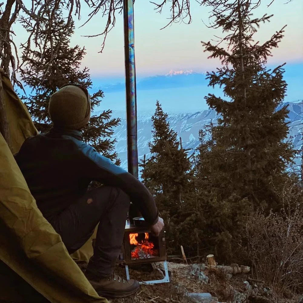 Tryhomy 1mm Titanium Wood Stove Folding Ultralight Camping Stove Brazier Portable Tent Fire Wood Heater Burner with Accessories