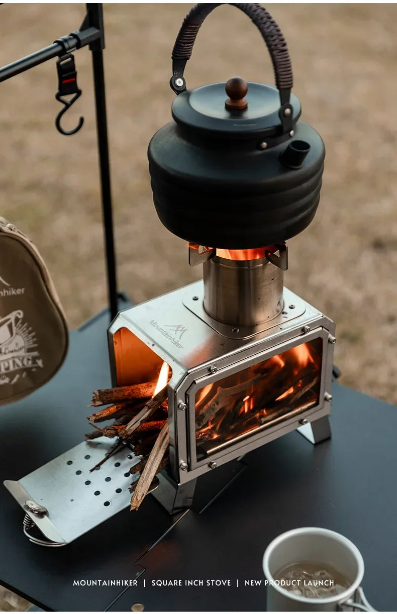 MOUNTAINHIKER Wood Burner Stove Portable Firewood Square Stove Stainless Steel Outdoor Fire Heater Stove Picnic Hiking Camping