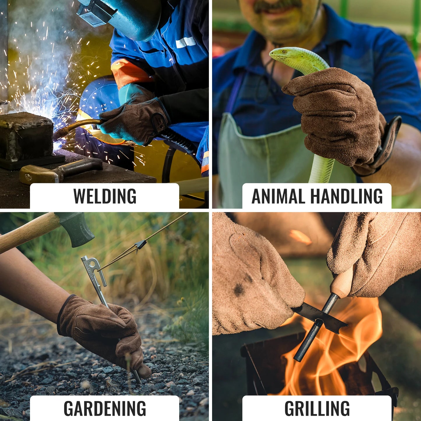 OneTigris Welding Gloves Fireproof Leather Work Gloves for Men/Women Forge BBQ Camping Wood Stove Heat-Insulating Cowhide