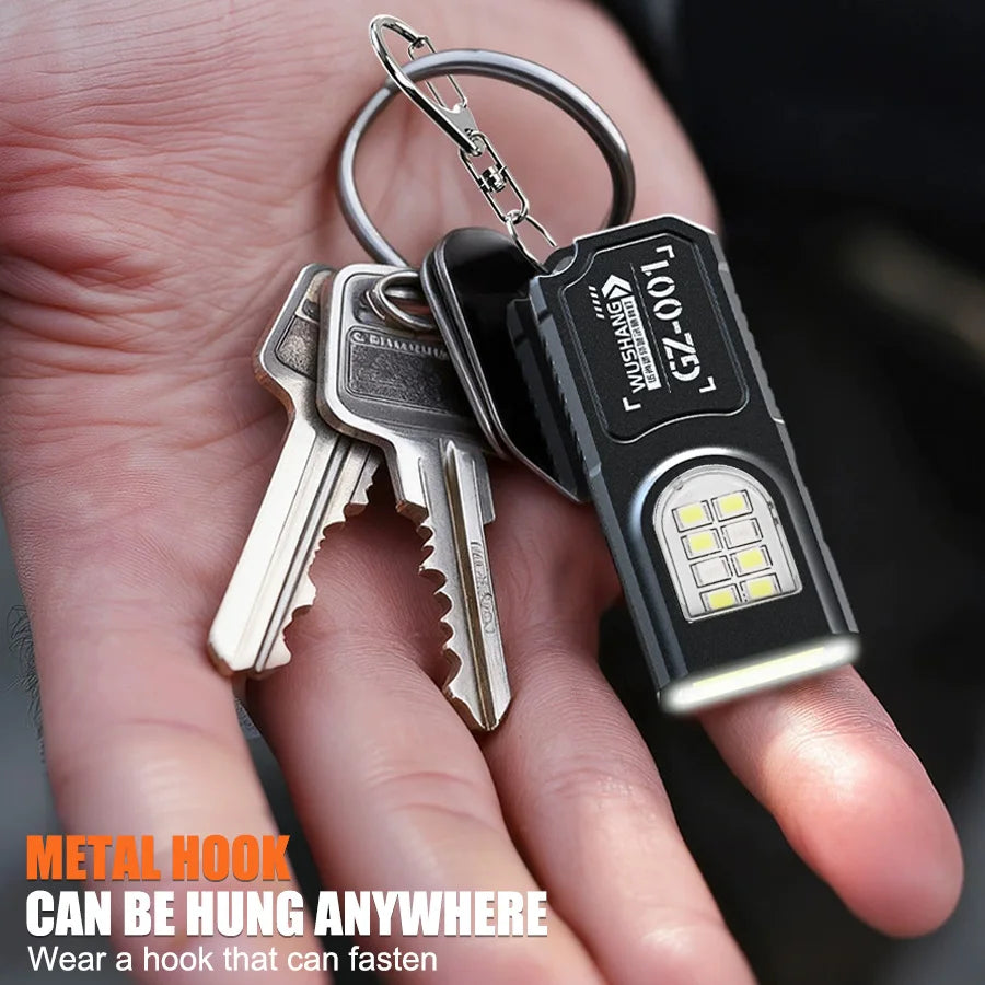 Powerful Mini COB LED Keychain Flashlight USB Rechargeable Hanging Work Light Waterproof Keyring Camping Walking Pocket Lamp