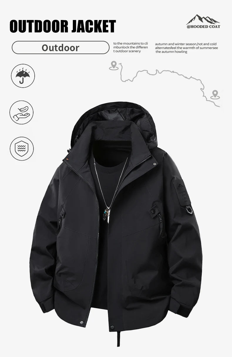 Unisex Hiking Jacket Men Outdoor Waterproof Climbing Fishing Hooded Jacket Autumn Spring Women Windproof Detachable Camping Coat