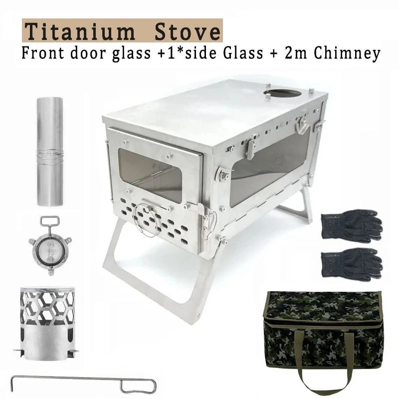 Tryhomy 1mm Titanium Wood Stove Folding Ultralight Camping Stove Brazier Portable Tent Fire Wood Heater Burner with Accessories