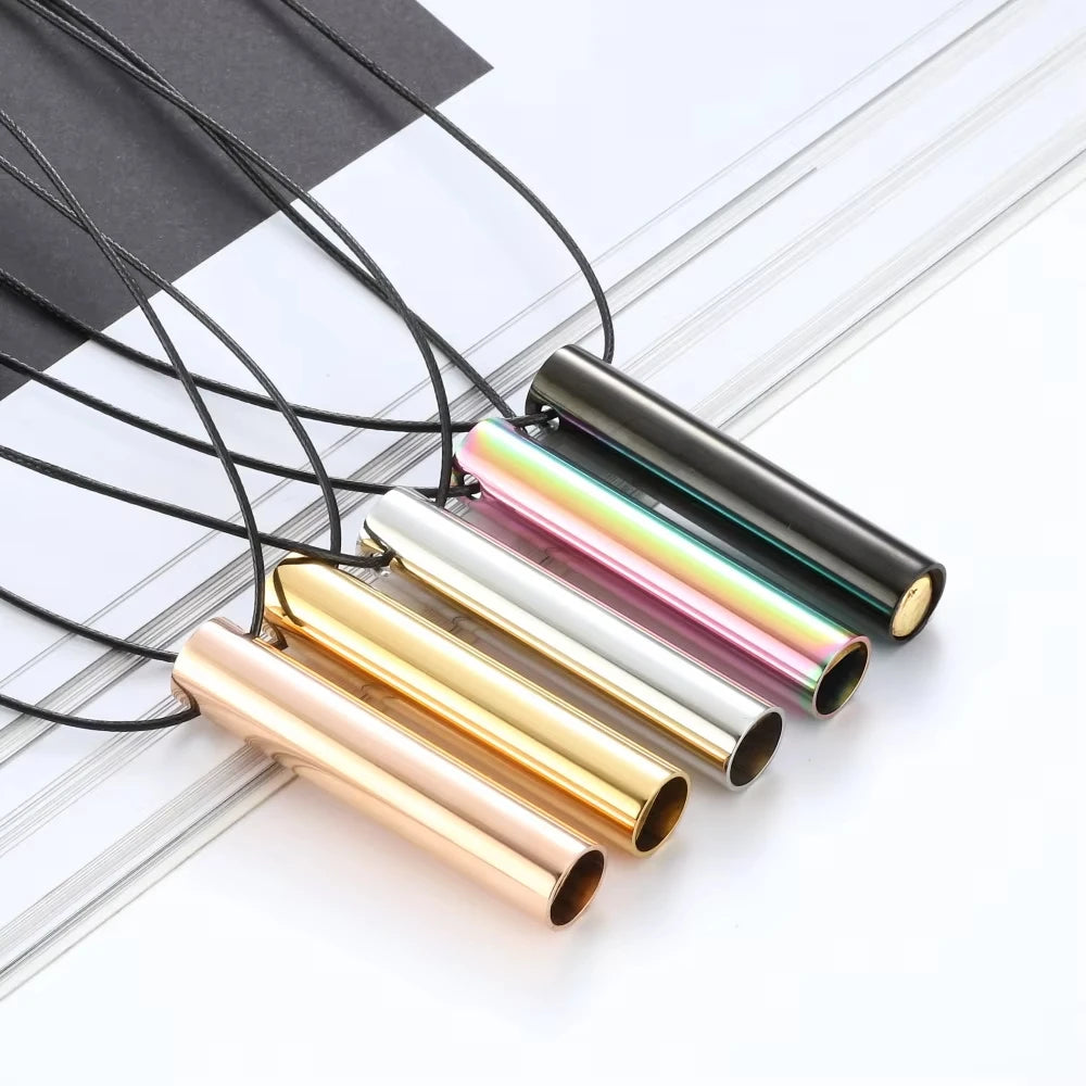 528 Hz Mindfulness Adjustable Breath Pendant Necklace Stainless Steel Meditation Stress Relief Frequency Blowing Whistle Jewelry