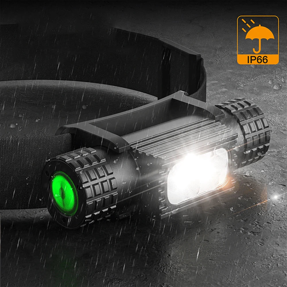 SOLOLANDOR Mini Headlamp LED Type C USB 18650 Headlight Red Green 395nm UV Blue Yellow Head Lamp White Flash Light Torch