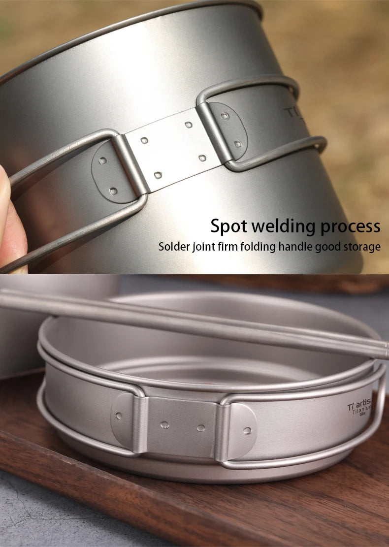 Tiartisan Titanium Folding Handle Camping Pot Frying Pan Set  Lightweight Portable Cookware Equipment For Outdoor Hiking Picnic