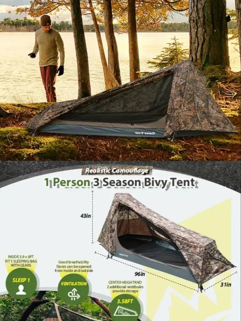 Outdoor Tent Double Layers Waterproof Single Person 3 Season Lightweight Tent
