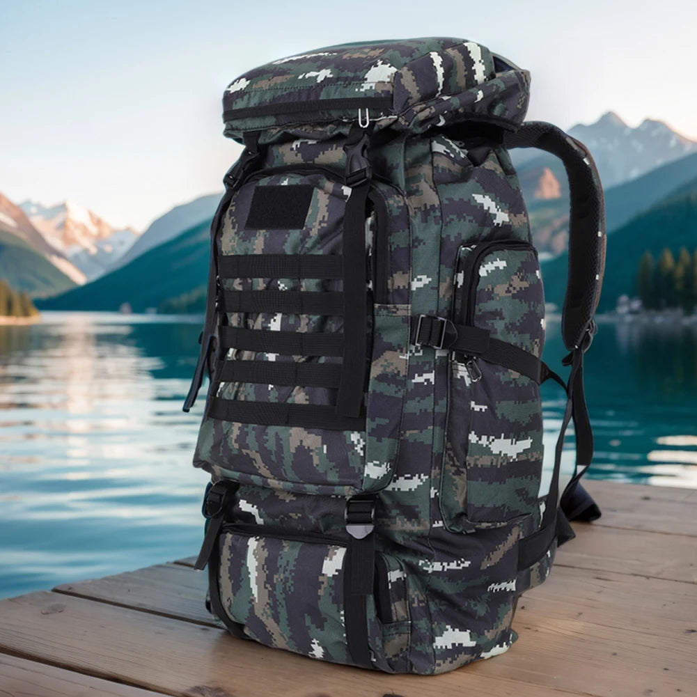 80L Tactical Bag Large Capacity Camouflage Mountaineering Backpack Waterproof Climbing Rucksack Oxford Cloth Sports Knapsack