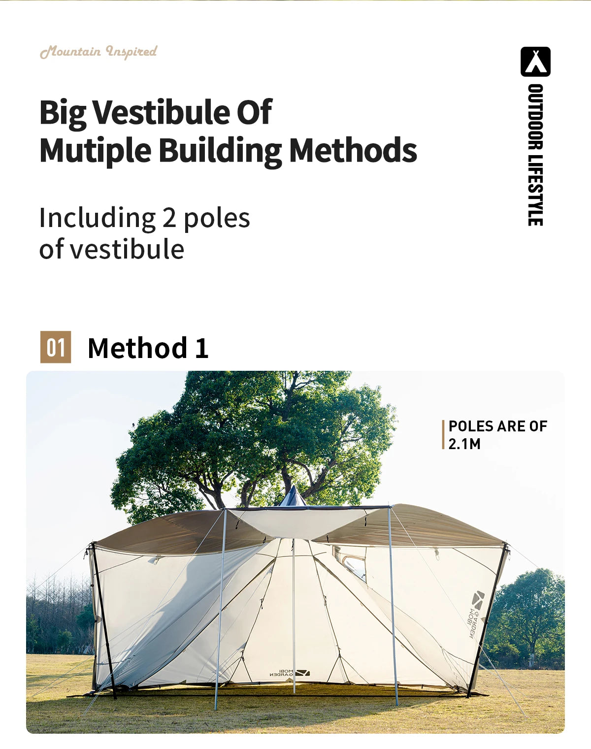 MOBI GARDEN Camping Pyramid Tent 4-6 Person Waterproof UV Protection Home Outdoor 3 Seasons Forest Tower 280