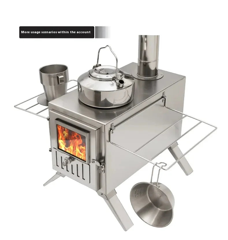 MOUNTAINHIKER Wood-burning Stove Outdoor Camping Firewood Burner Stainless Steel Foldable Tent Heater with Tent Patio Fireplace