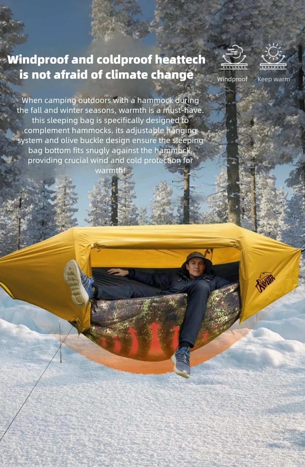 Multifunctional Portable Winter Warm Sleeping Bag Hammock Outdoor Camping Cotton Underquilt Windproof Warm Hammocks Cover
