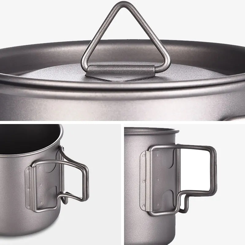 PACOONE Camping Mug Titanium Cup Tourist Tableware Picnic Utensils Outdoor Kitchen Equipment Travel Cooking Set Cookware Hiking
