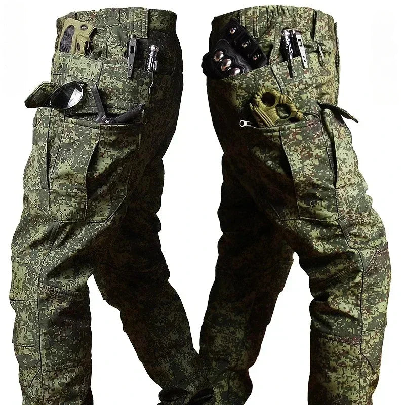 Tactical Waterproof Men Camo Set Soft Shell Fleece Winter Combat Suit Windbreak Warm Multi Pocket Outdoors Training Uniform