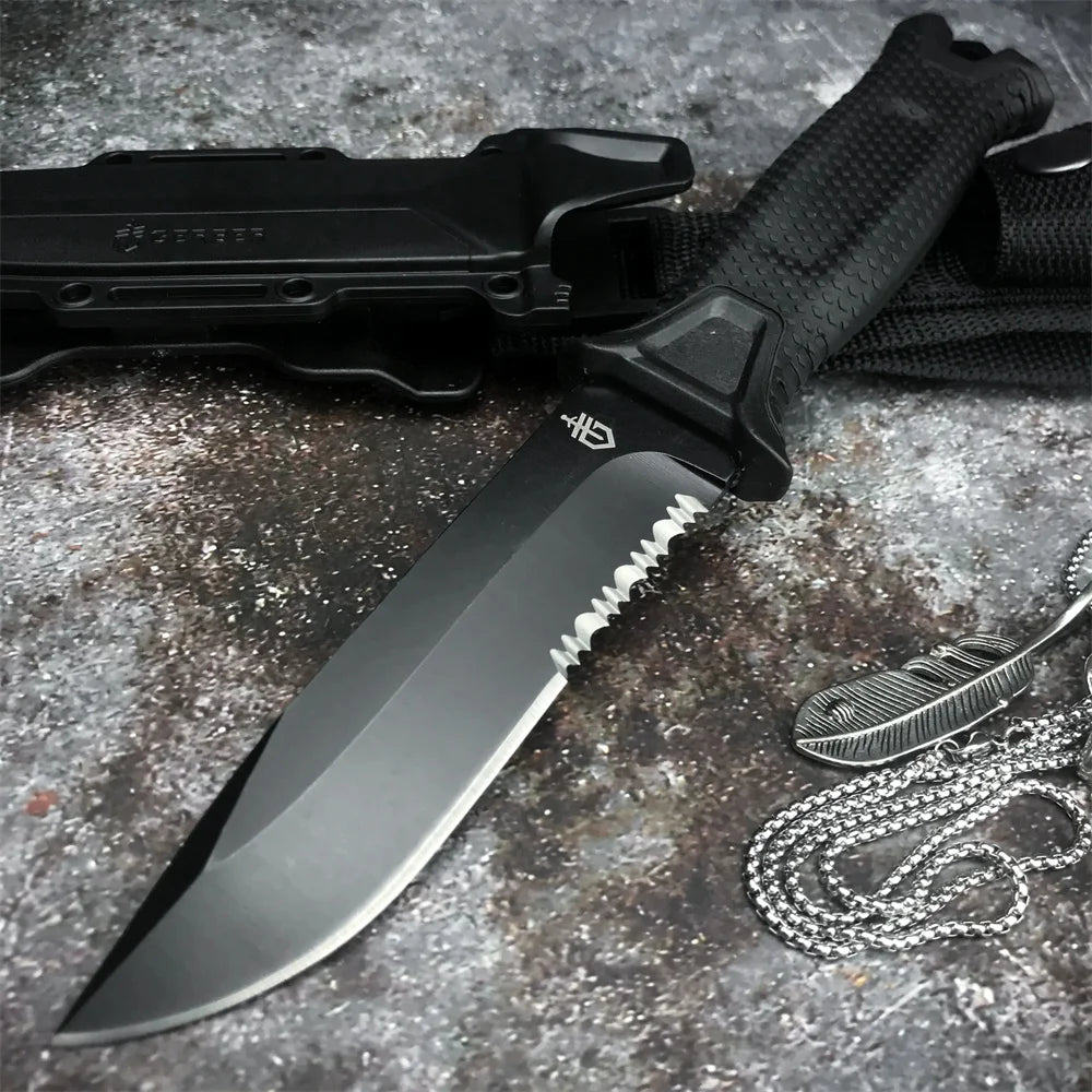 GB 1500 Military Tactical Fixed Blade Knife 8Cr13Mov Blade Plastic Handle Outdoor Hiking Camping Hunting Cutting Survival Tools