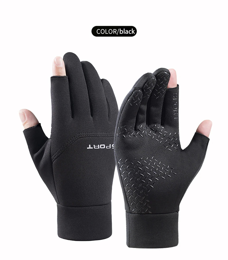 Winter Fishing Gloves Women Men Warm Cycling Protection Anti-Slip Glove for Fishing Touch Screen Two Fingers Cut Outdoor Angling