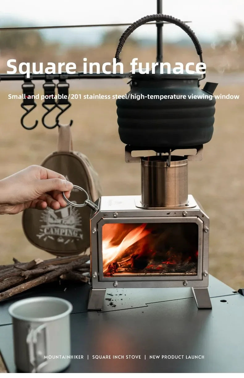 MOUNTAINHIKER Wood Burner Stove Portable Firewood Square Stove Stainless Steel Outdoor Fire Heater Stove Picnic Hiking Camping