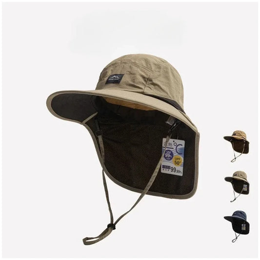 Unisex Summer Wide Brim Waterproof and Quick-drying Panama Caps Outdoor Visor Bucket Hats Mesh Breathable Sun Hat with Neck Flap
