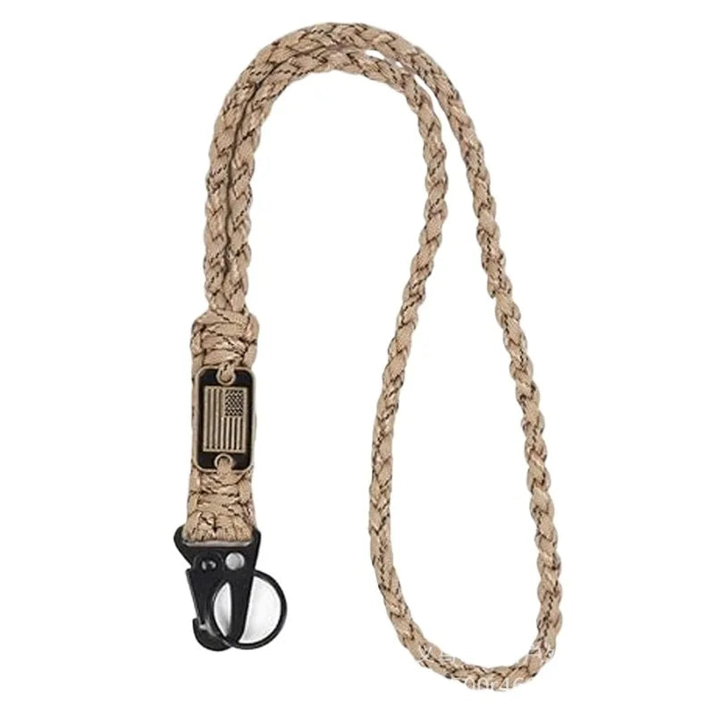 Outdoor Paracord Necklace, Camping Paracord Woven Phone Strap with Carabiner Keychain for Survival