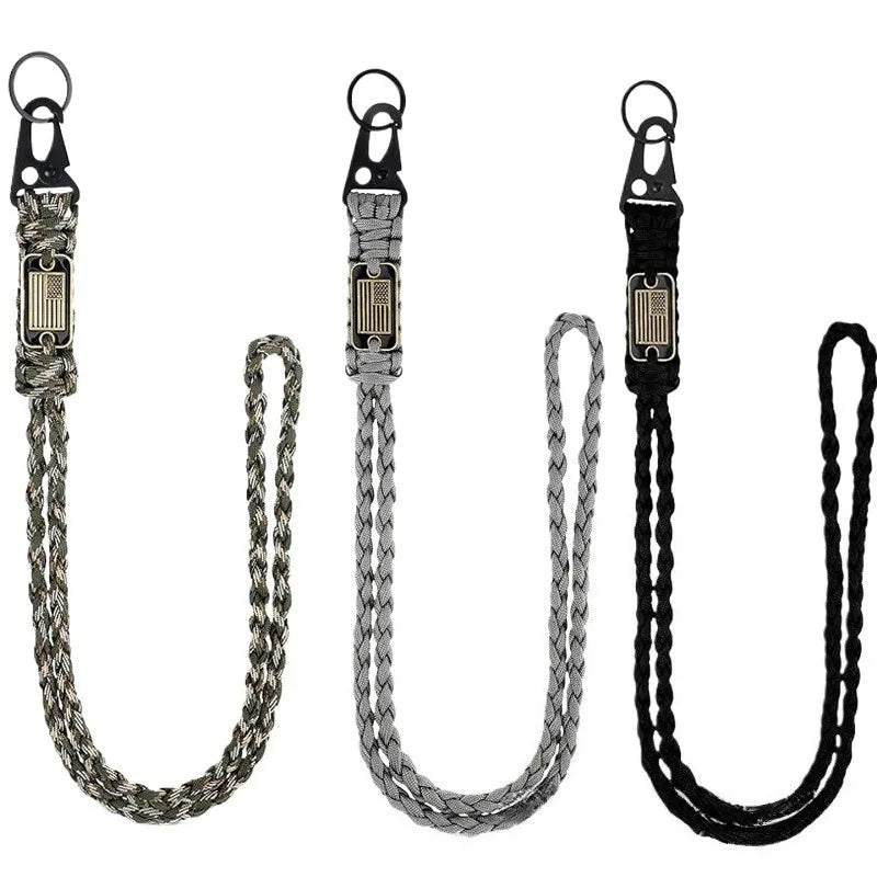 Outdoor Paracord Necklace, Camping Paracord Woven Phone Strap with Carabiner Keychain for Survival