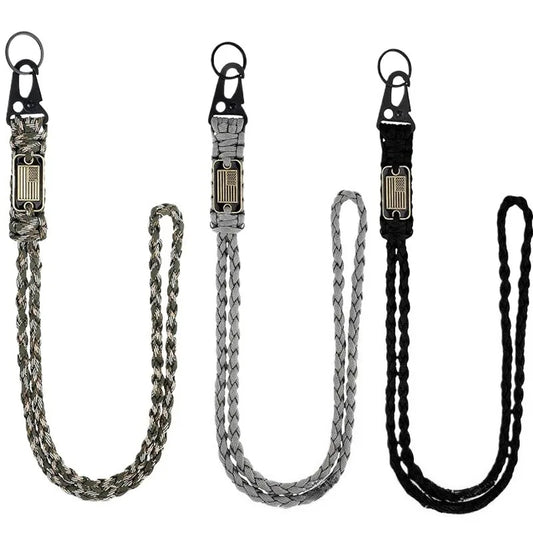 Outdoor Paracord Necklace, Camping Paracord Woven Phone Strap with Carabiner Keychain for Survival