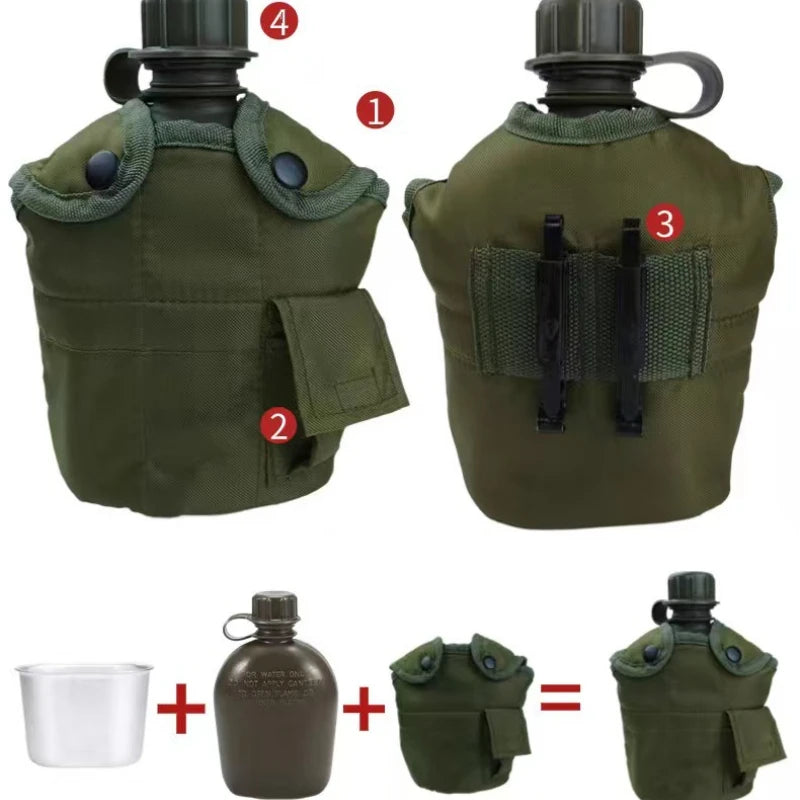 1L Large-Capacity Outdoor Camouflage Military Canteen Bottle for Backpacking Camping Hiking - Survival Water Kettle