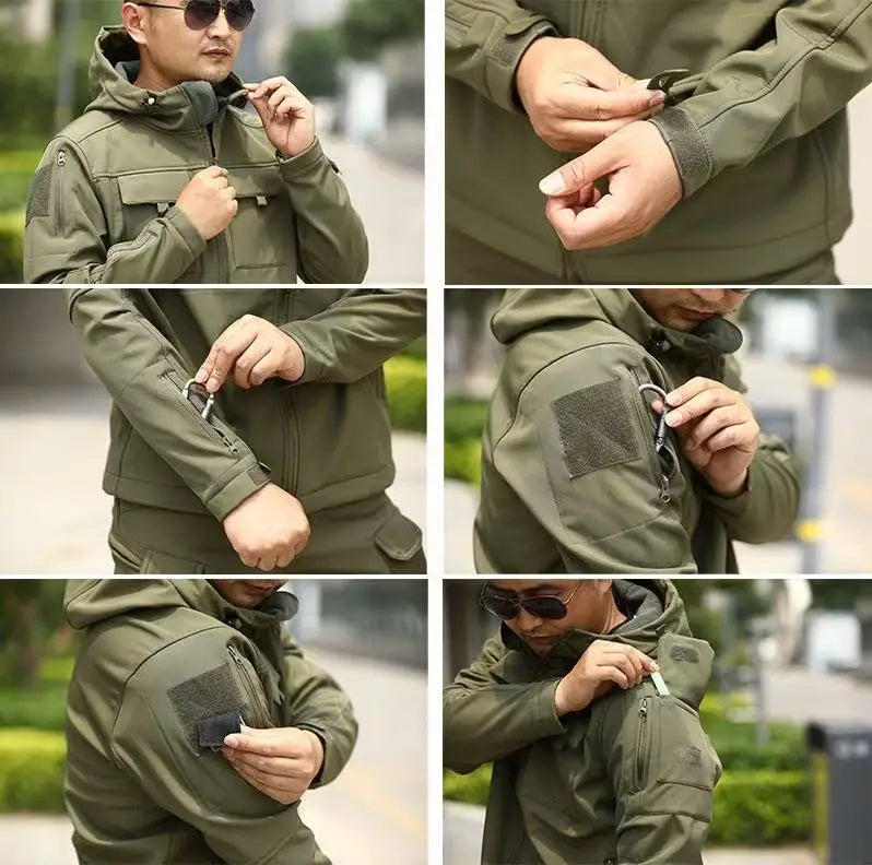 Men's Winter Autumn Fleece Sharkskin Waterproof Tactical Military Camping Hiking Jackets Climbing Hunting Coats Combat Pants