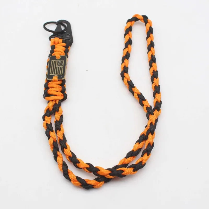 Outdoor Paracord Necklace, Camping Paracord Woven Phone Strap with Carabiner Keychain Survival Keychain